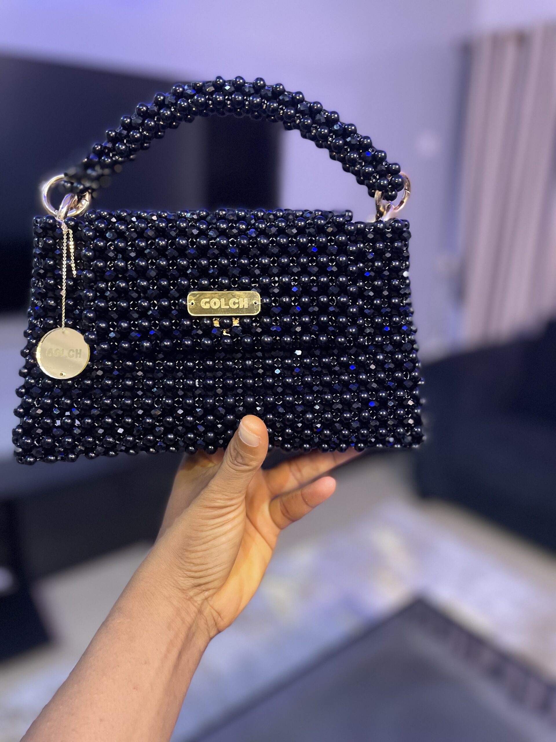 Golch Luxe Black Crystal Beaded Handbag