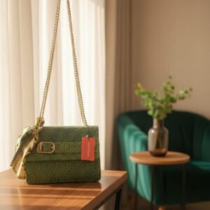Small midi Green leather bag